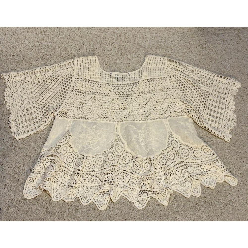 Liv Los Angeles Crochet Lace Boho Crop Top Ivory Cotton S Cottagecore Festival